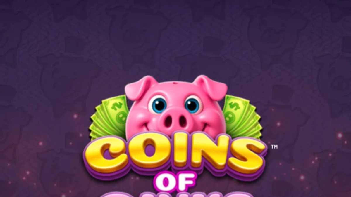 Tampilan visual slot Coins of Oinks dengan tema babi kaya dan latar belakang peternakan mewah.