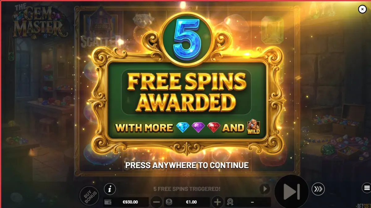 Tampilan visual bengkel perhiasan mewah dalam slot The Gem Master