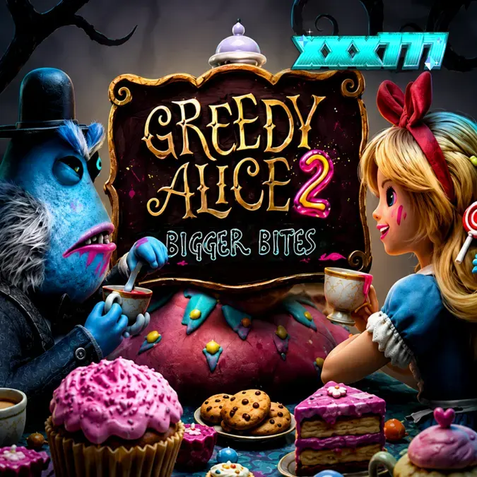 Tampilan layar permainan slot Greedy Alice 2 Bigger Bites pada perangkat seluler